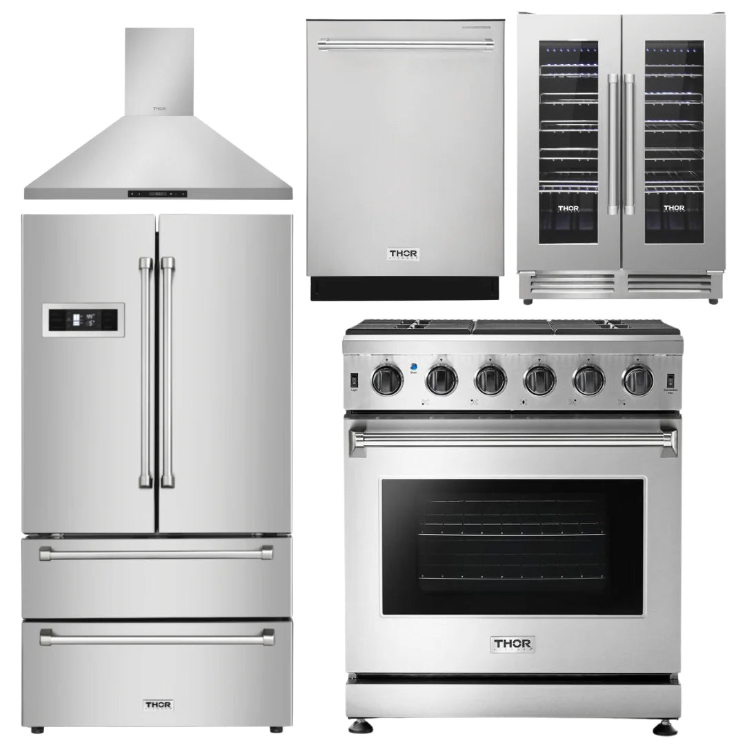 30 Propane Gas Range, Range Hood, Refrigerator, Dishwasher, Wine Cooler S207670