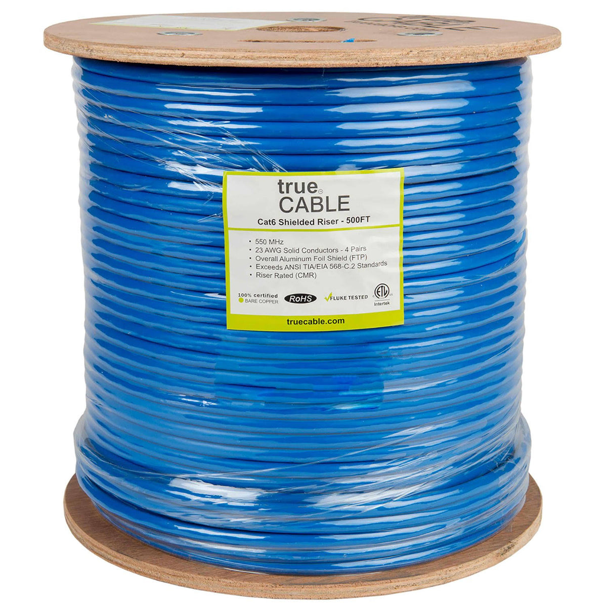 Cat6 Shielded Riser 500ft Blue 23AWG Solid Bare Copper Ethernet X41909