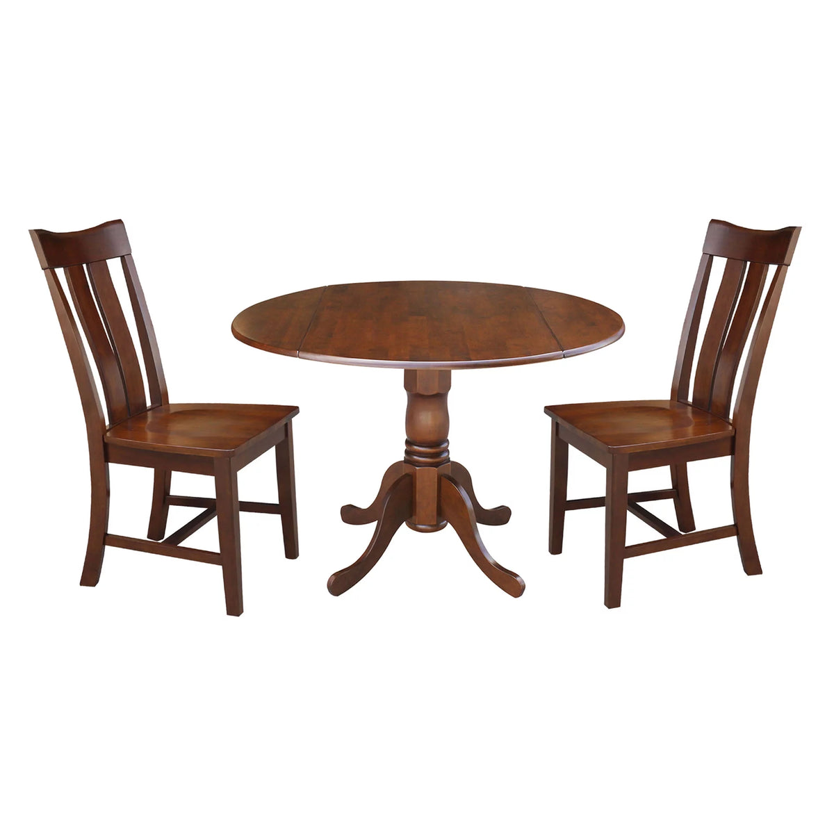 Solid Wood 3-Piece Dining Set with Dual Drop Leaf Table and 2 Splat Back Chairs W5104