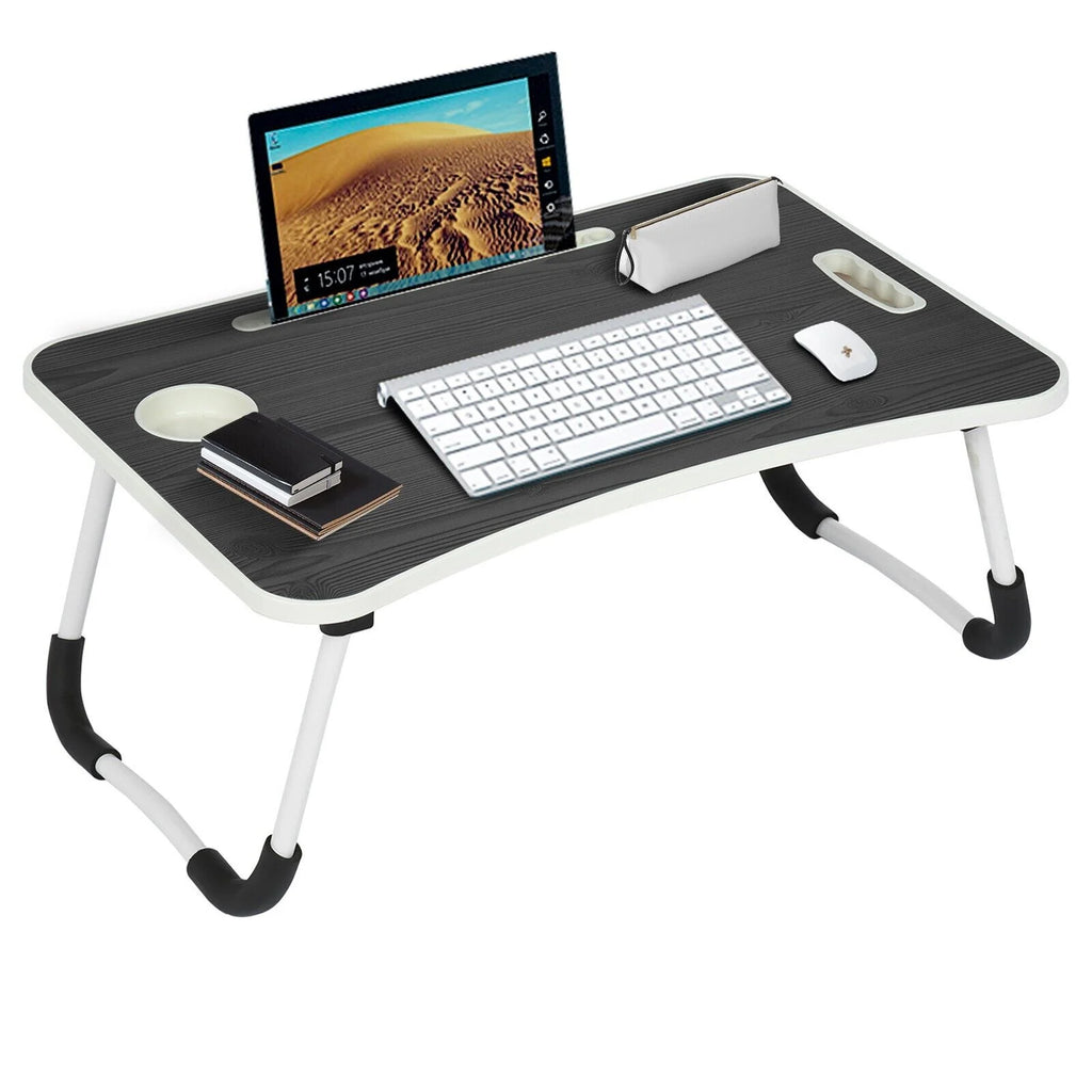 Black Portable Wood Folding Lap Desk with Cup Holder Y48697