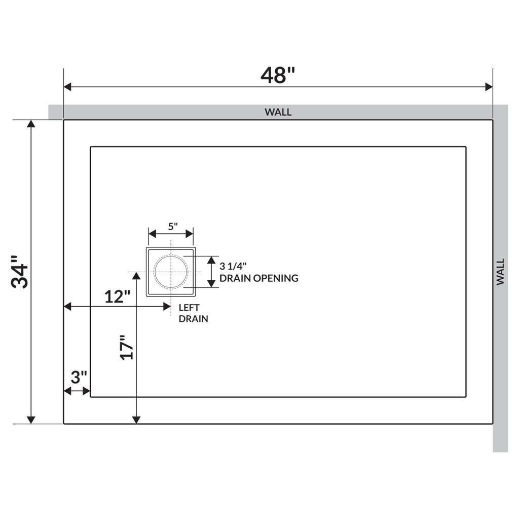 48x22x34x22 Shower Base Pan Left Double Threshold Right Drain M80996