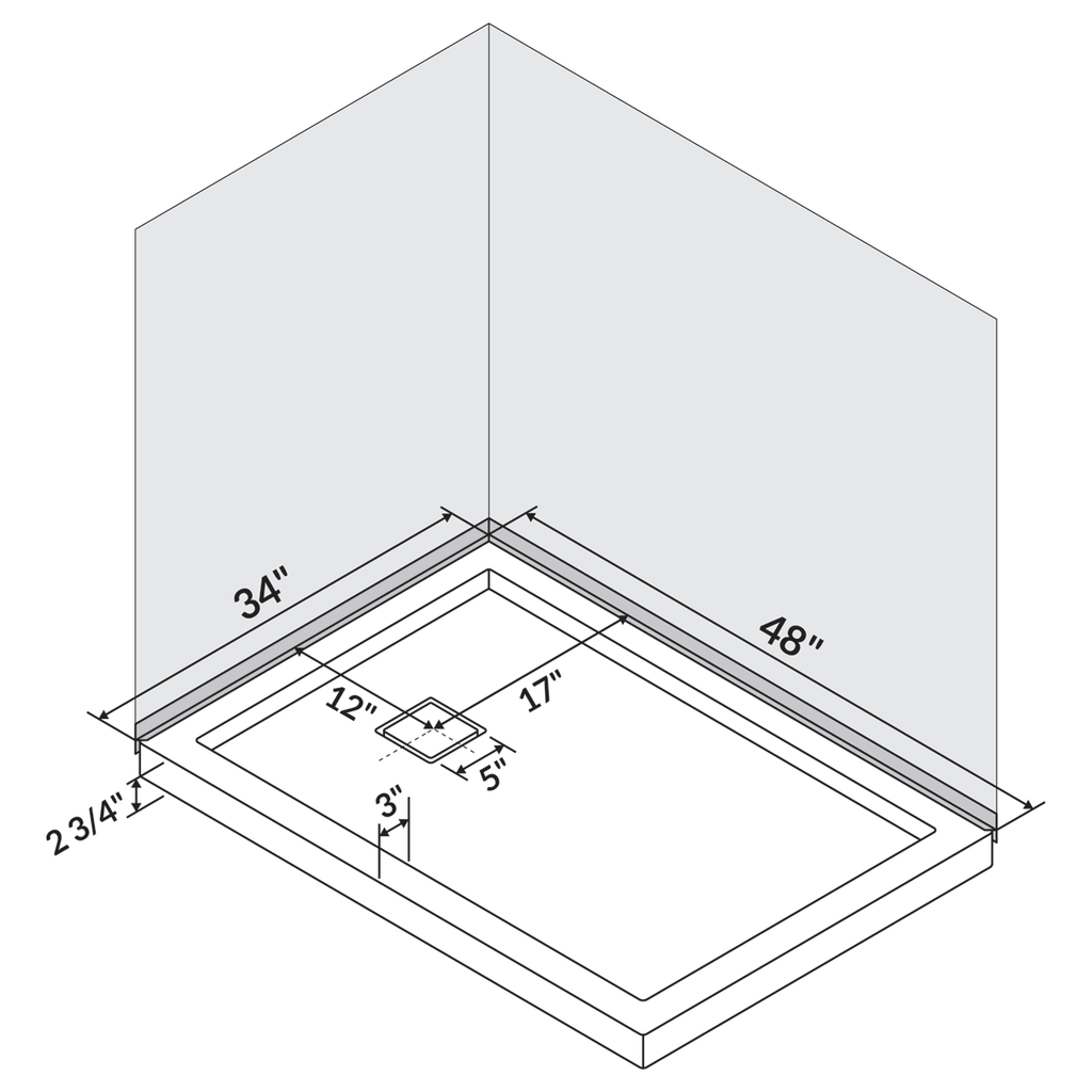 48x22x34x22 Shower Base Pan Left Double Threshold Right Drain M80996