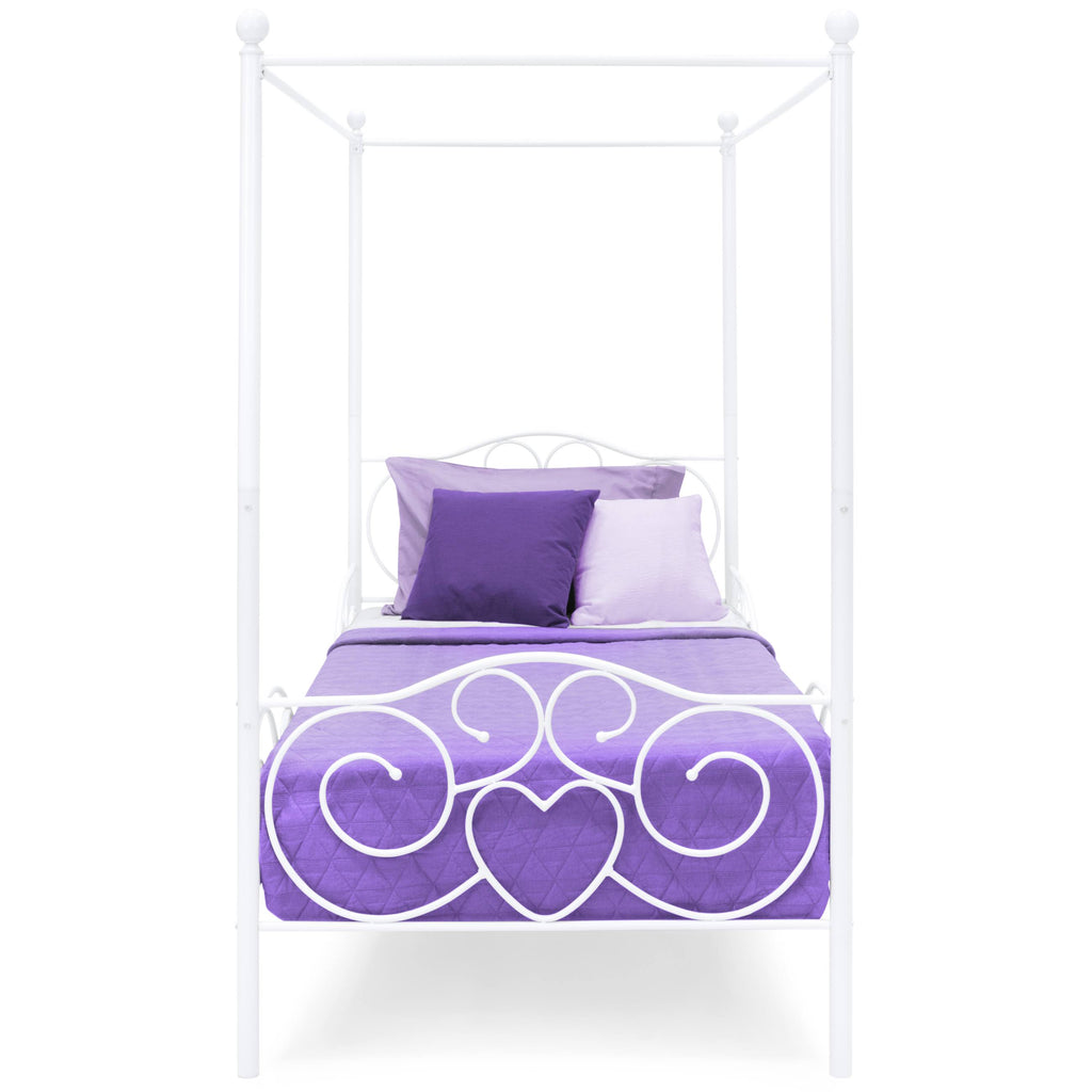White 4 Post Metal Twin Bed Frame with Headboard and Footboard N5941