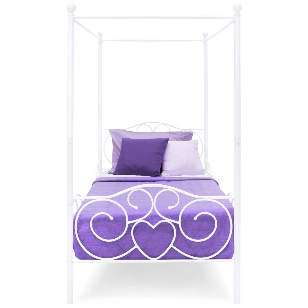 White 4 Post Metal Twin Bed Frame with Headboard and Footboard N5941