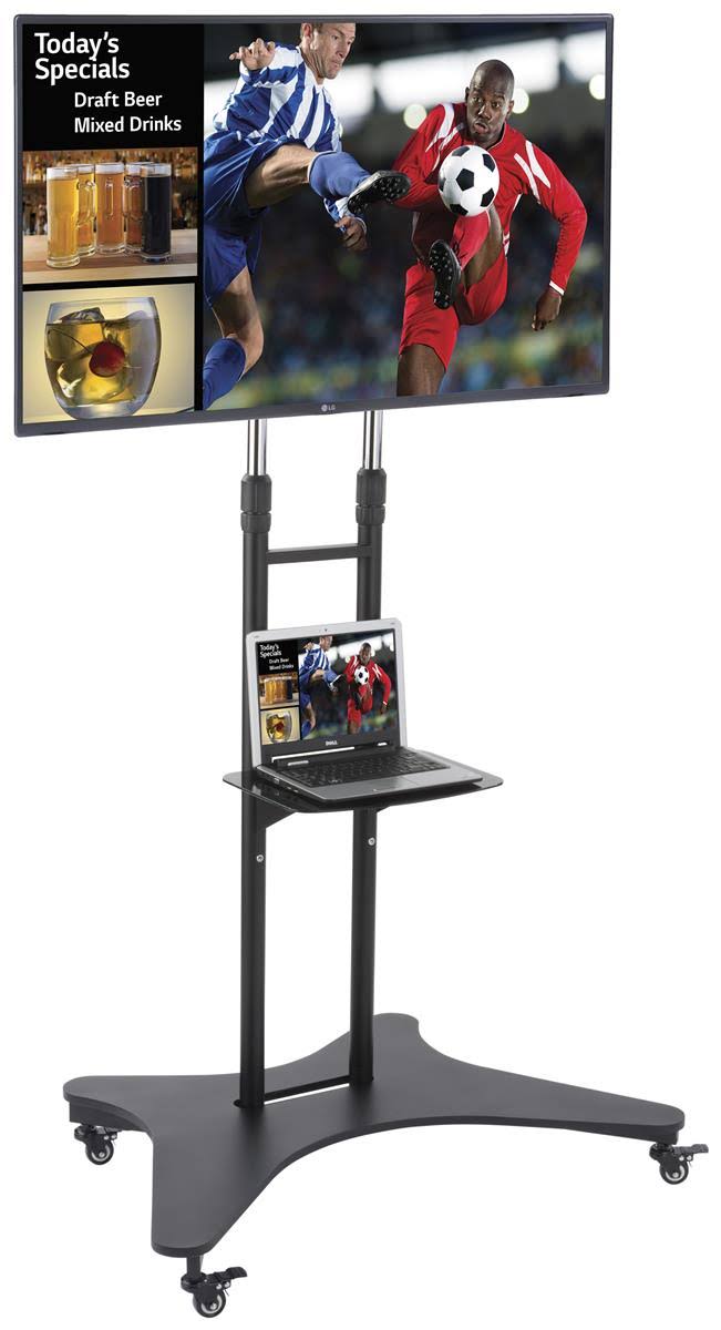 Rolling TV Cart with Shelf, Height Adjustable Black C67556
