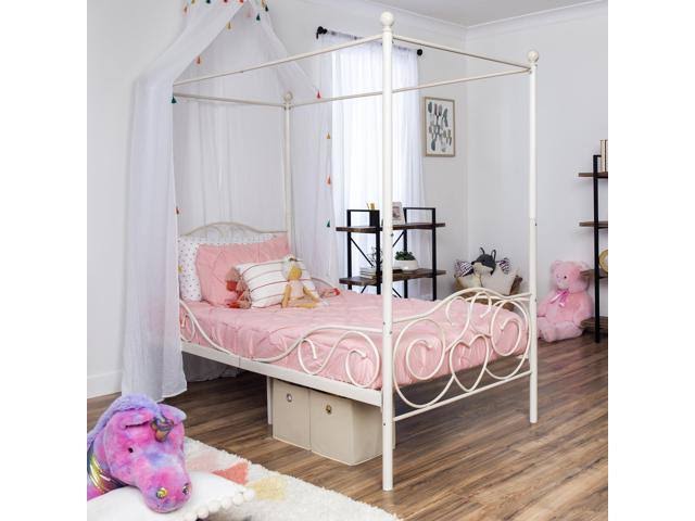 White 4 Post Metal Twin Bed Frame with Headboard and Footboard N5941