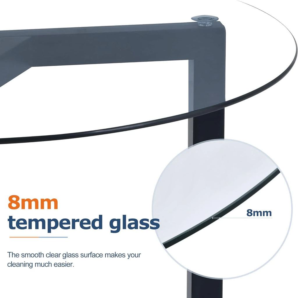 Glass Round Coffee Table with Wood Base Black O157427