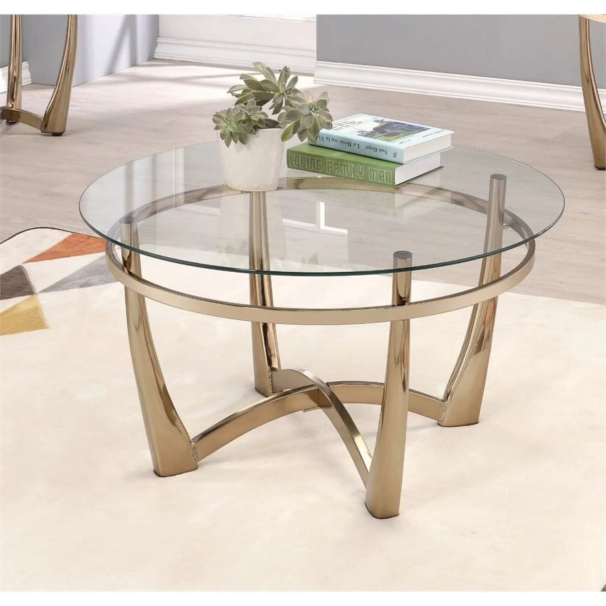 2-Piece Round Glass Top Coffee Table and End Table Z639945