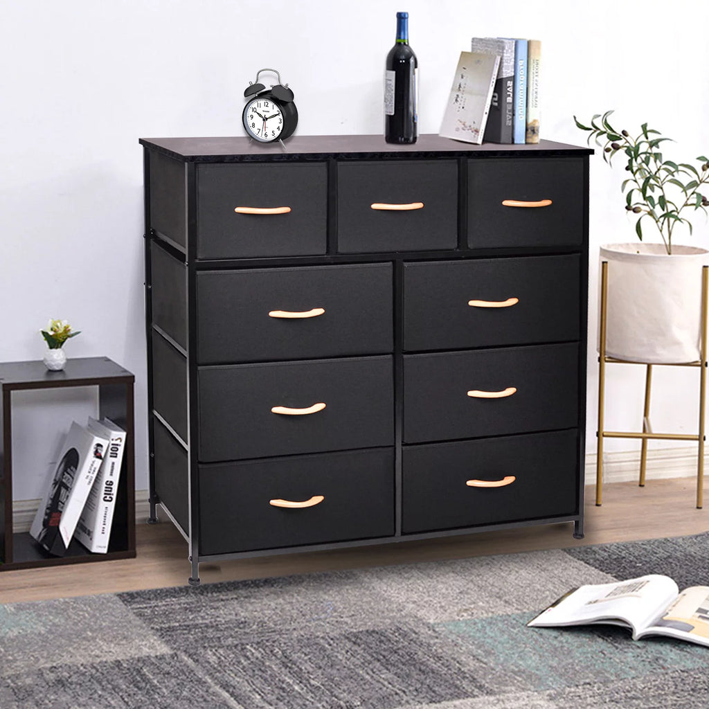 Black 9 Drawer Fabric Dresser Storage Tower D856