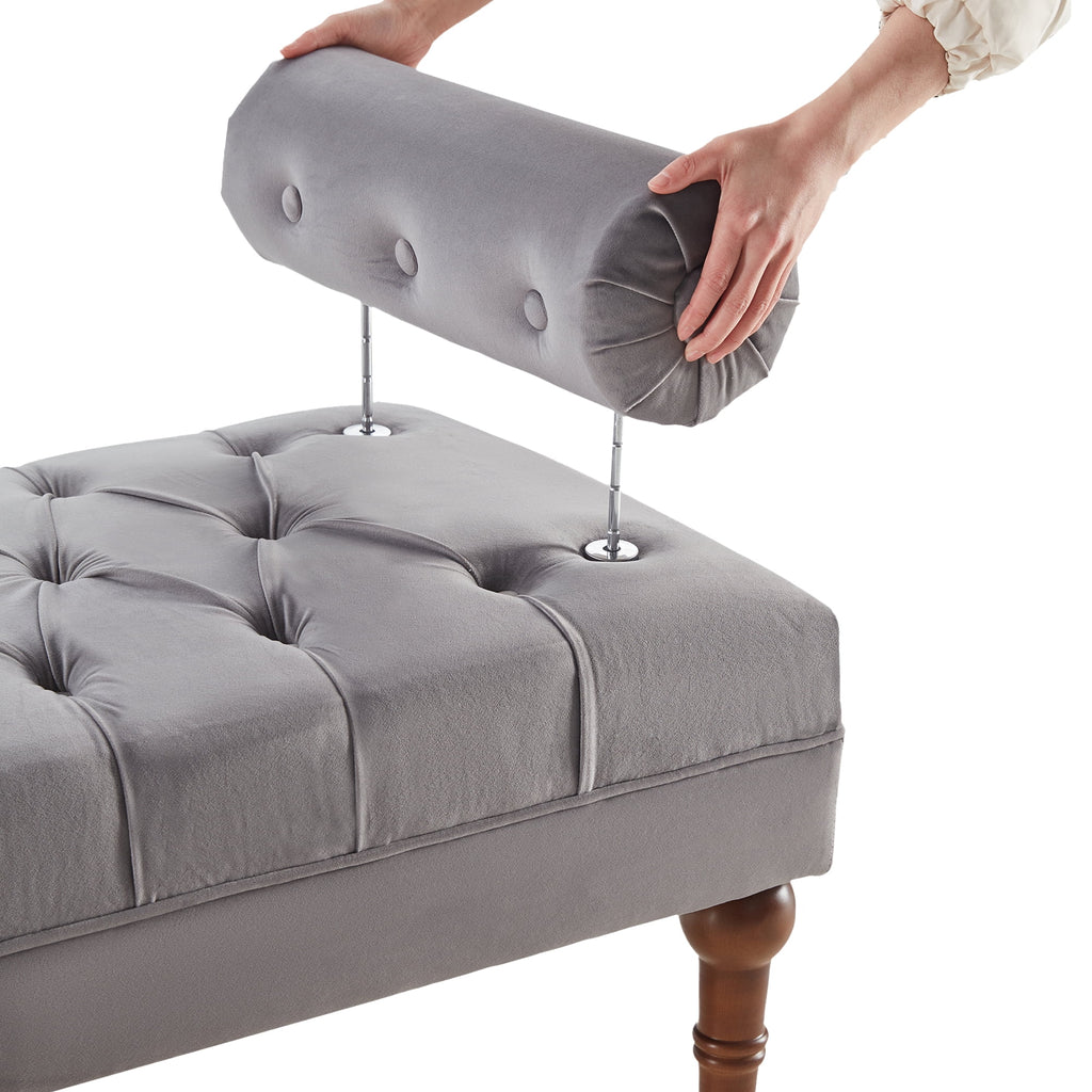 60.2 Inch Grey Tufted Upholstered Bench with 2 Pillows H65617