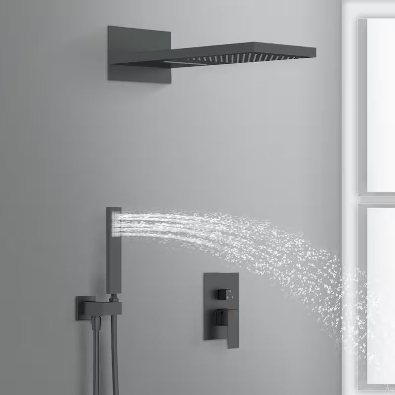 1-Handle 3-Spray Wall Mount Shower Faucet with 9 in. Waterfall Shower Head in Matte Black E731719