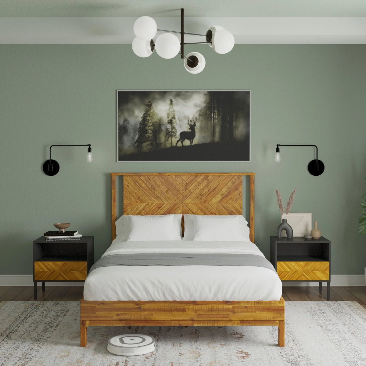 Queen Platform Bed Frame with Headboard Solid Wood Black H751366