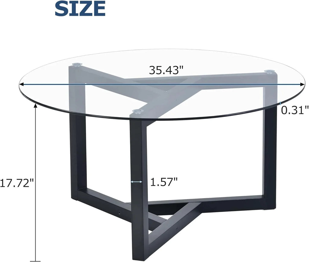 Glass Round Coffee Table with Wood Base Black O157427