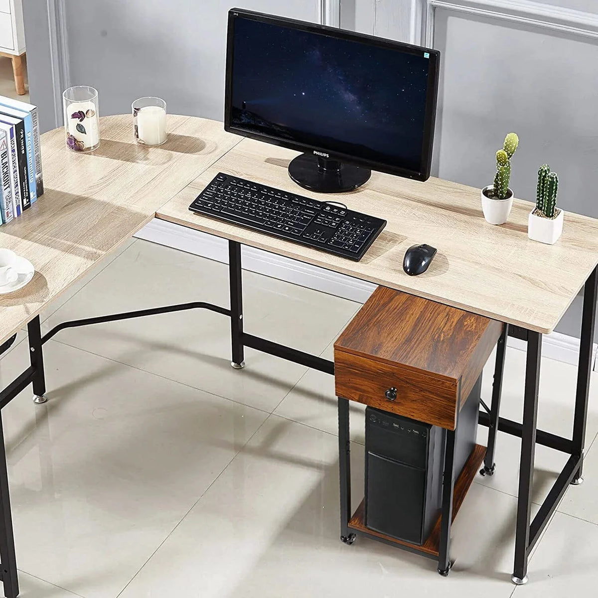 Computer Tower Stand with Wheels and Drawer C19623