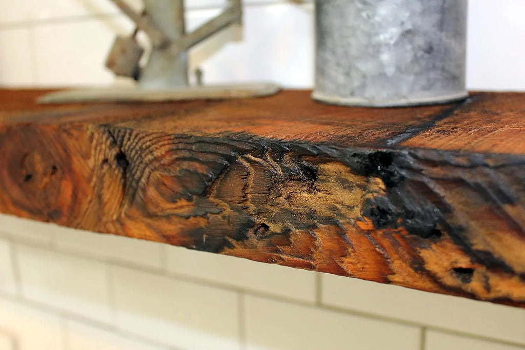 Reclaimed Wood Mantel Shelf with Steel Angle Brackets X584423