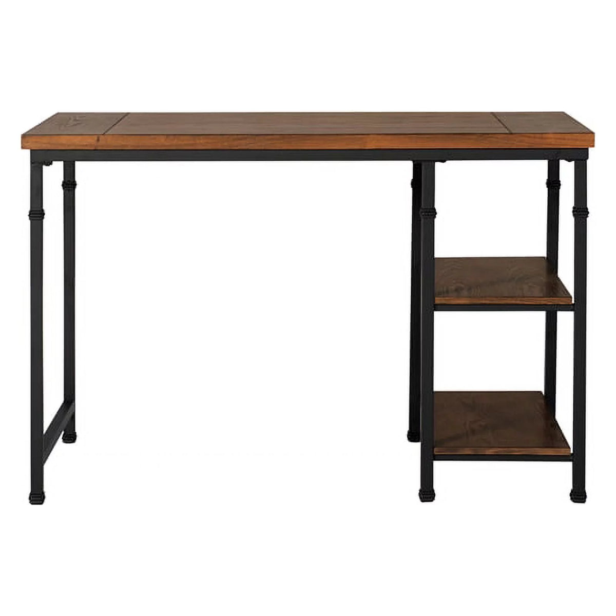 Rustic Desk with 2 Wood Shelves and Metal Frame in Black I6357