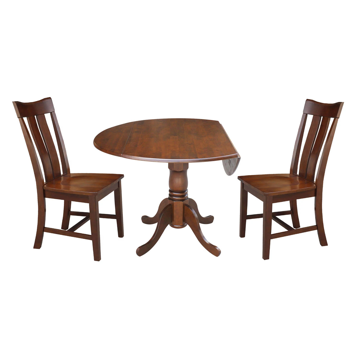 Solid Wood 3-Piece Dining Set with Dual Drop Leaf Table and 2 Splat Back Chairs W5104