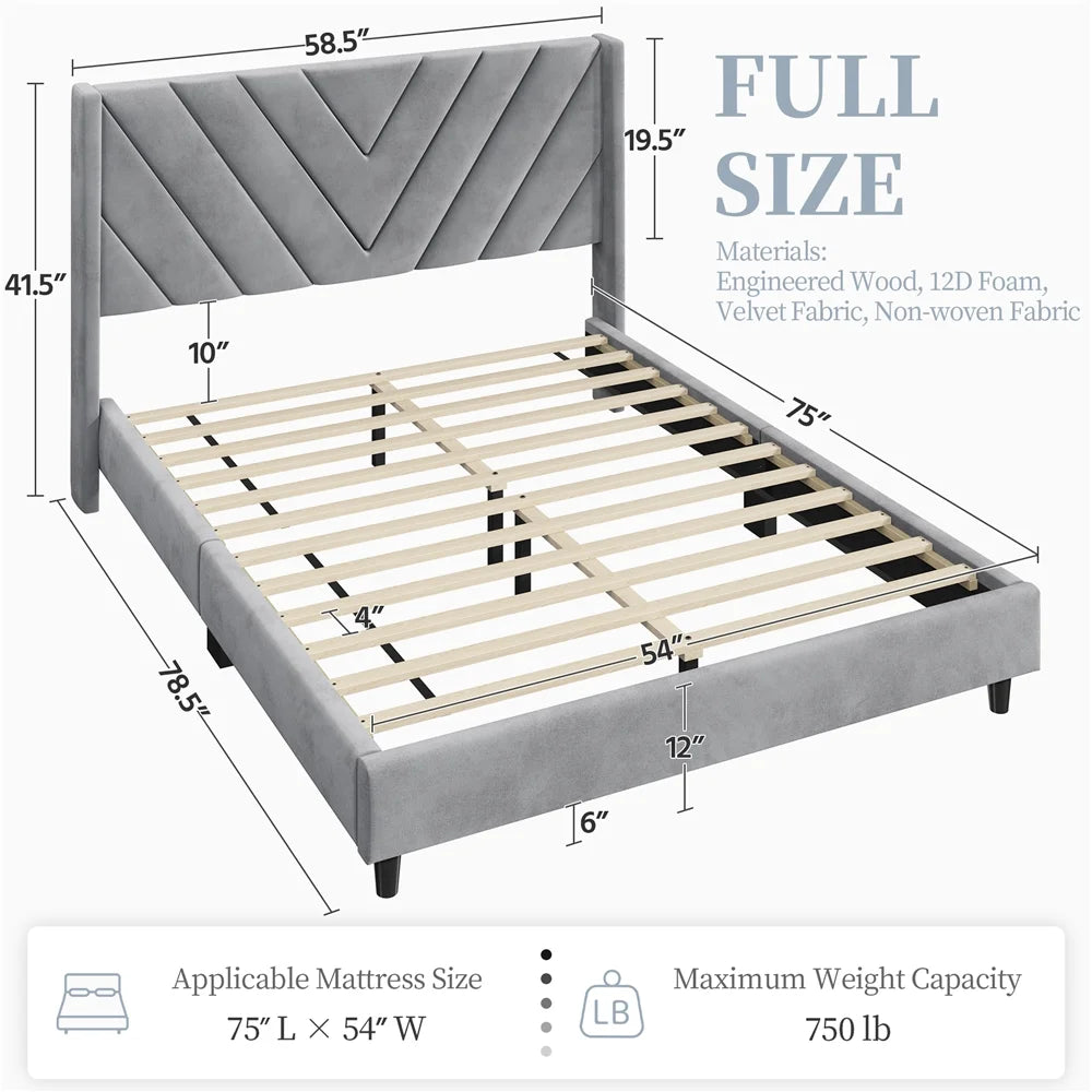 Light Gray Upholstered Bed with Wooden Slat Support Y940