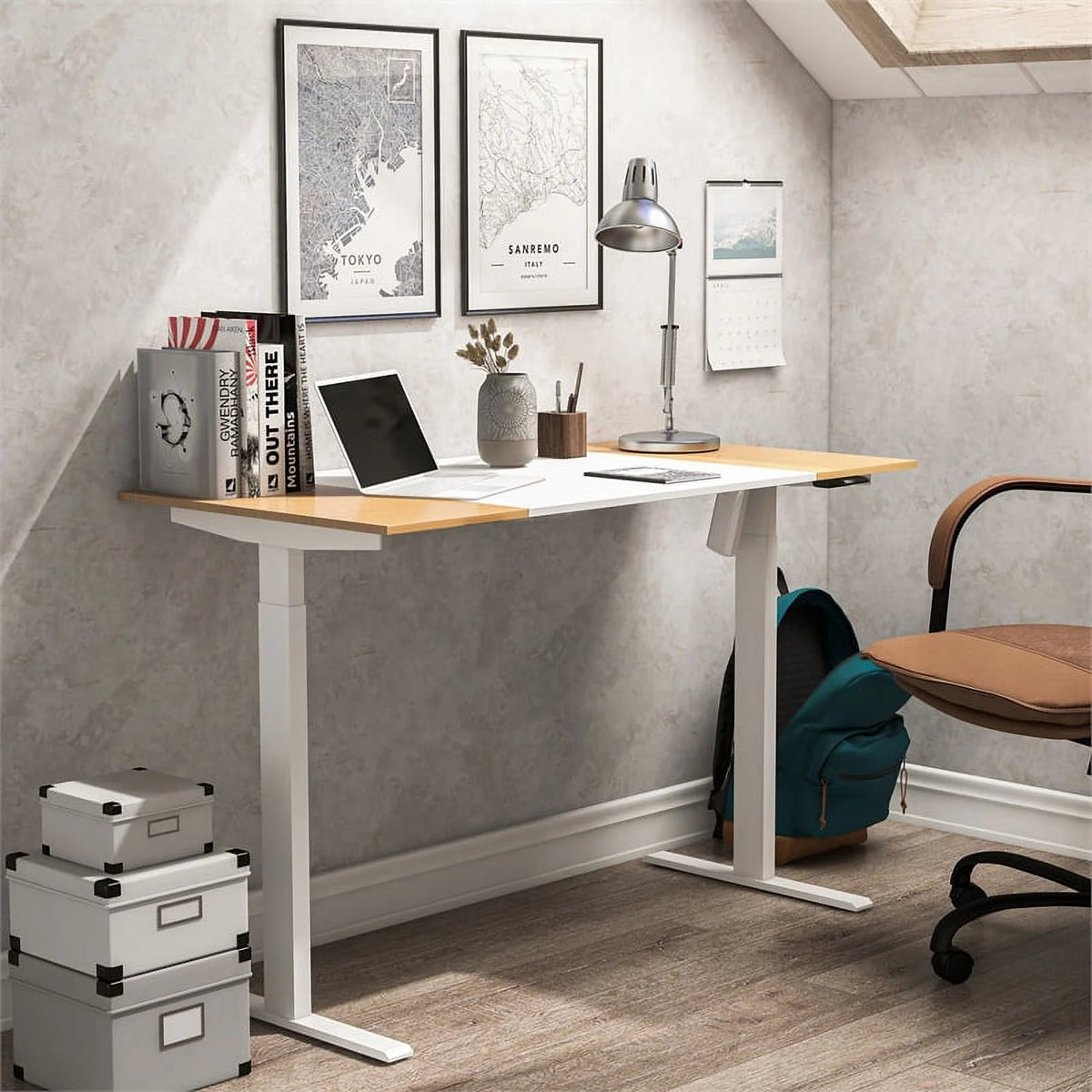 White Height Adjustable Wood and Metal Desk E4371