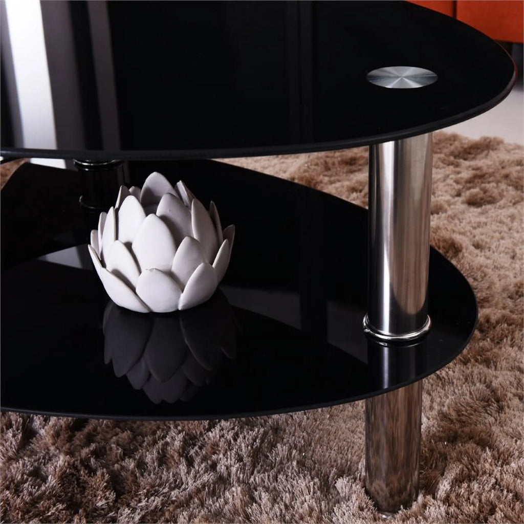 Black Tempered Glass Oval Coffee Table B3691