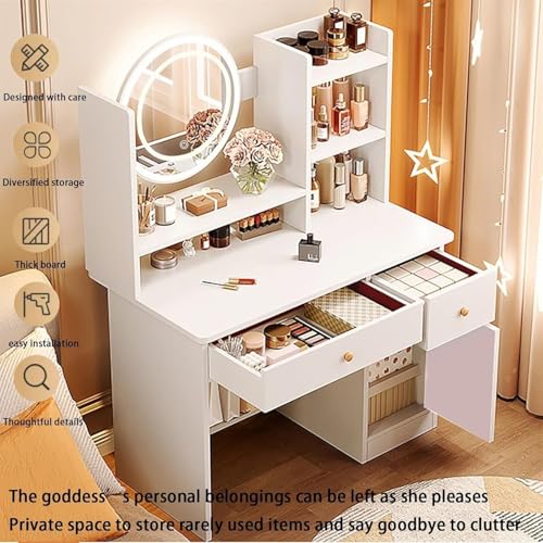 White Vanity Desk with Mirror and LED Lights N88256