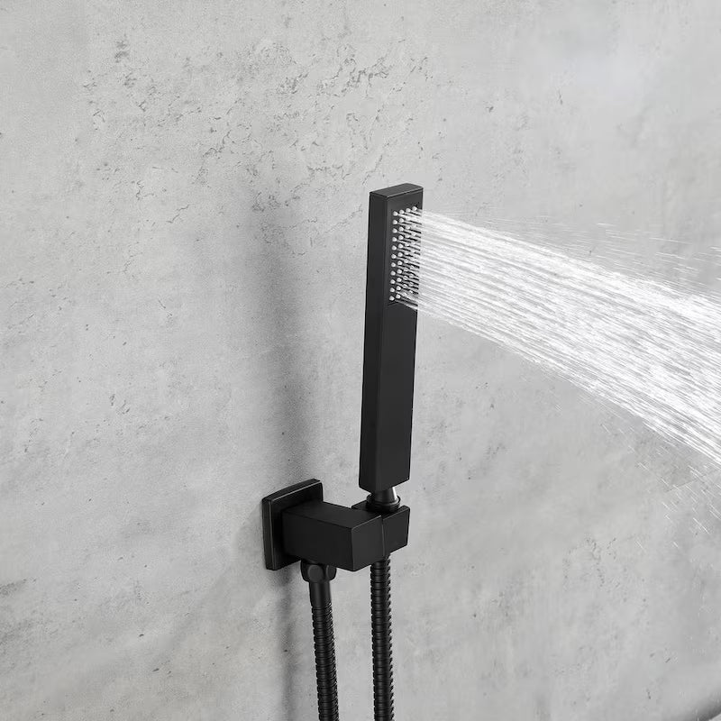 1-Handle 3-Spray Wall Mount Shower Faucet with 9 in. Waterfall Shower Head in Matte Black E731719