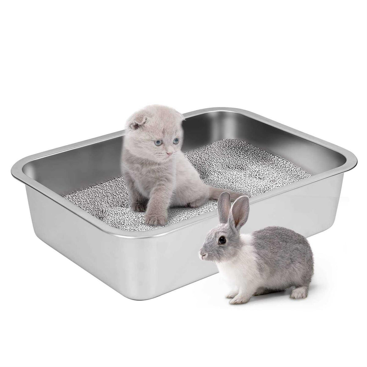 Stainless Steel Cat Litter Box Small Low Entry Open Metal Litter Pan U65683