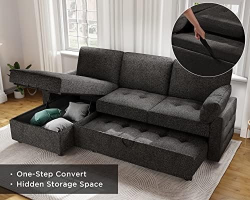 Convertible Sleeper Sofa Bed with Storage Chaise F4225