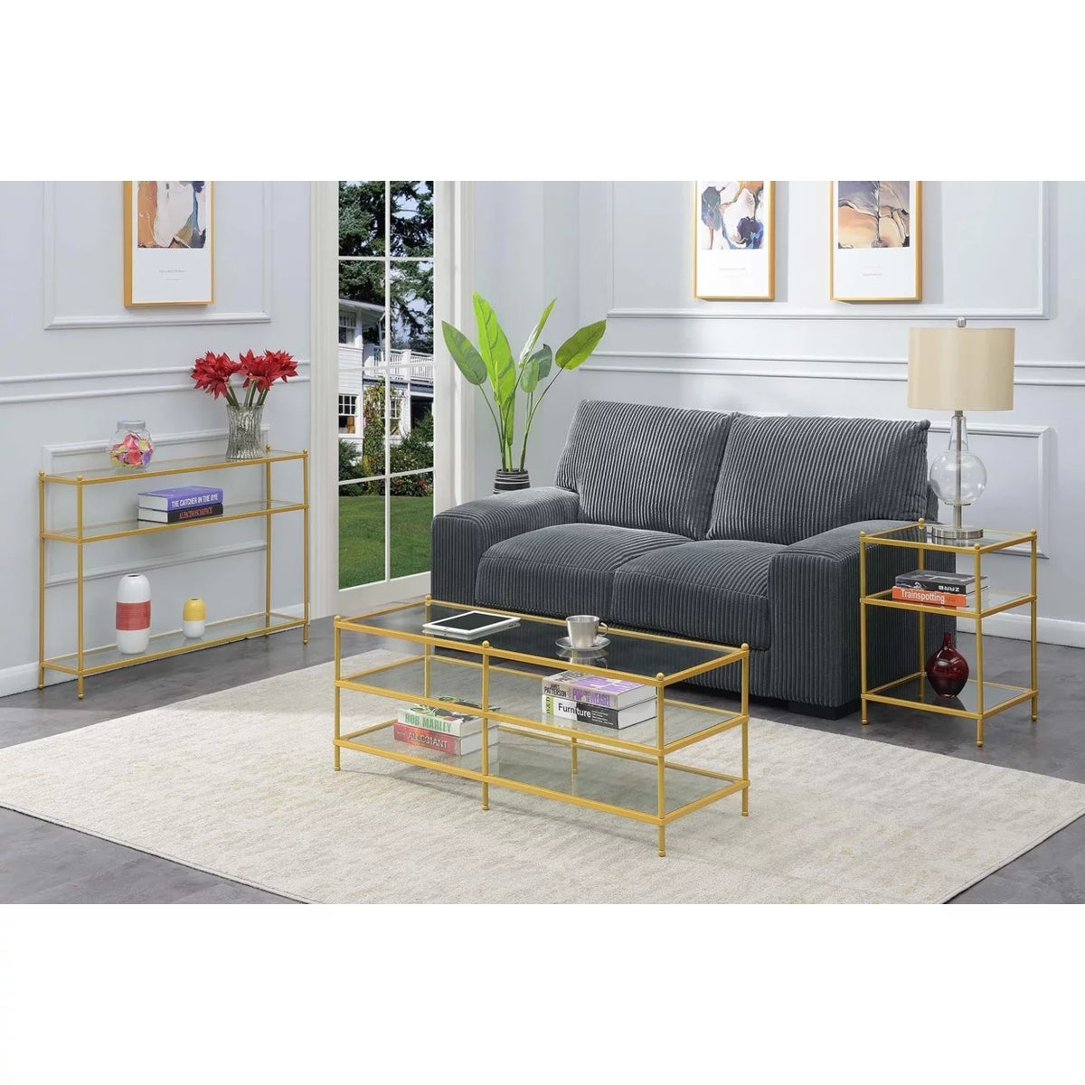 Clear Glass and Gold Console Table L268294
