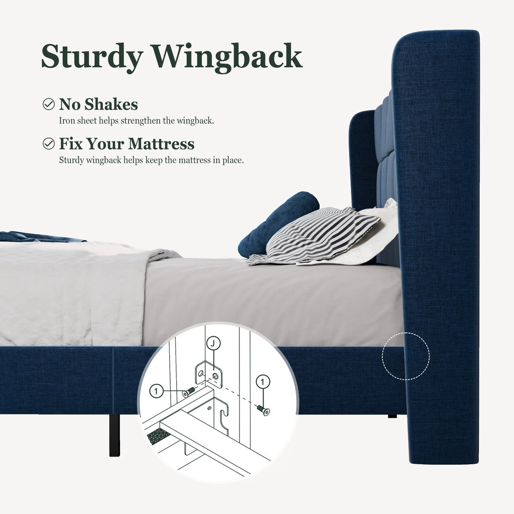 Queen Size Platform Bed Frame with Wingback Headboard B90001