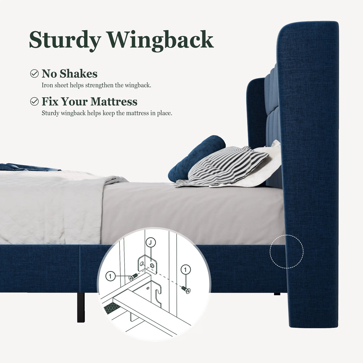 Queen Size Platform Bed Frame with Wingback Headboard B90001