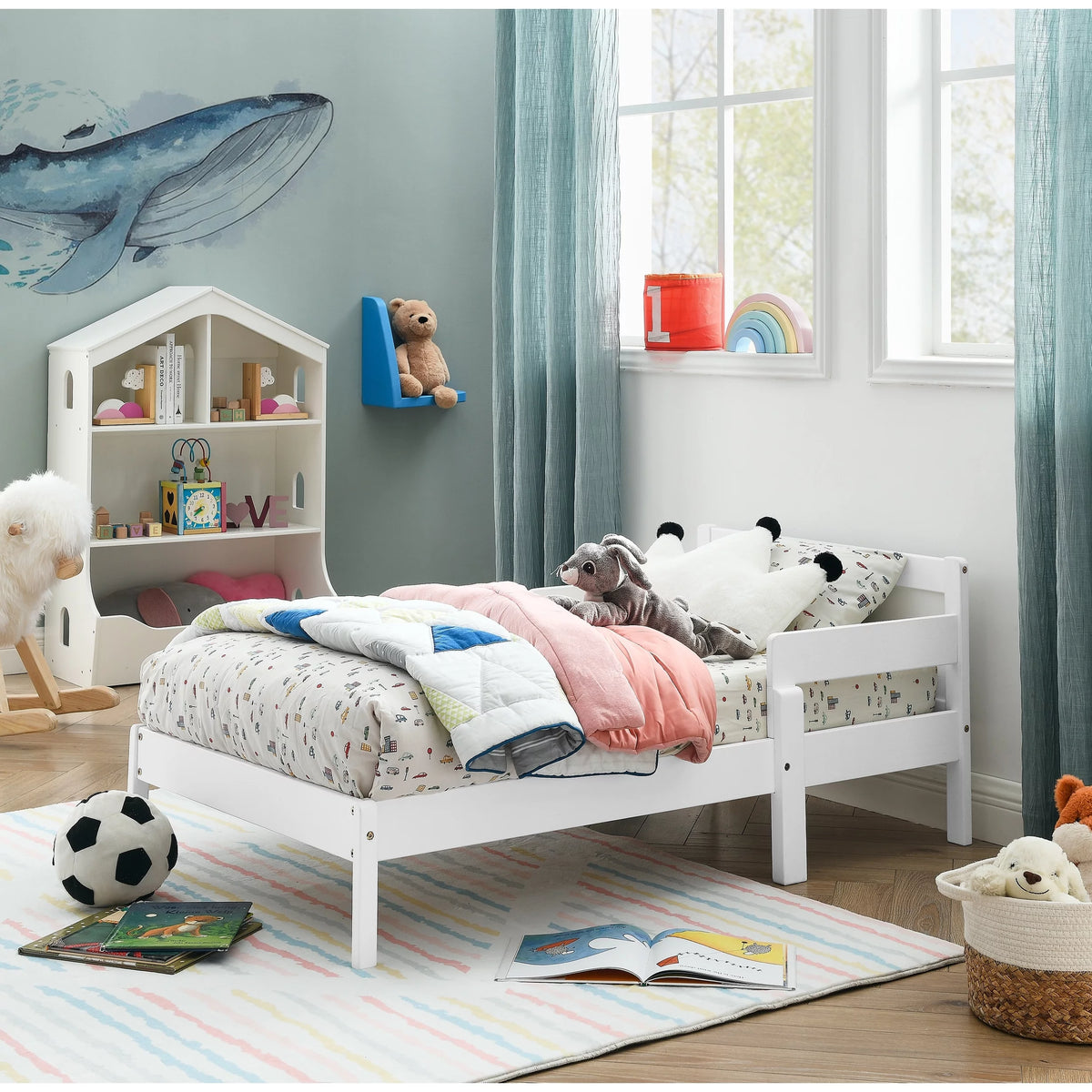 Solid Wood Toddler Bed with 2 Side Guardrails F89237