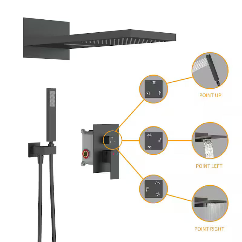 1-Handle 3-Spray Wall Mount Shower Faucet with 9 in. Waterfall Shower Head in Matte Black E731719