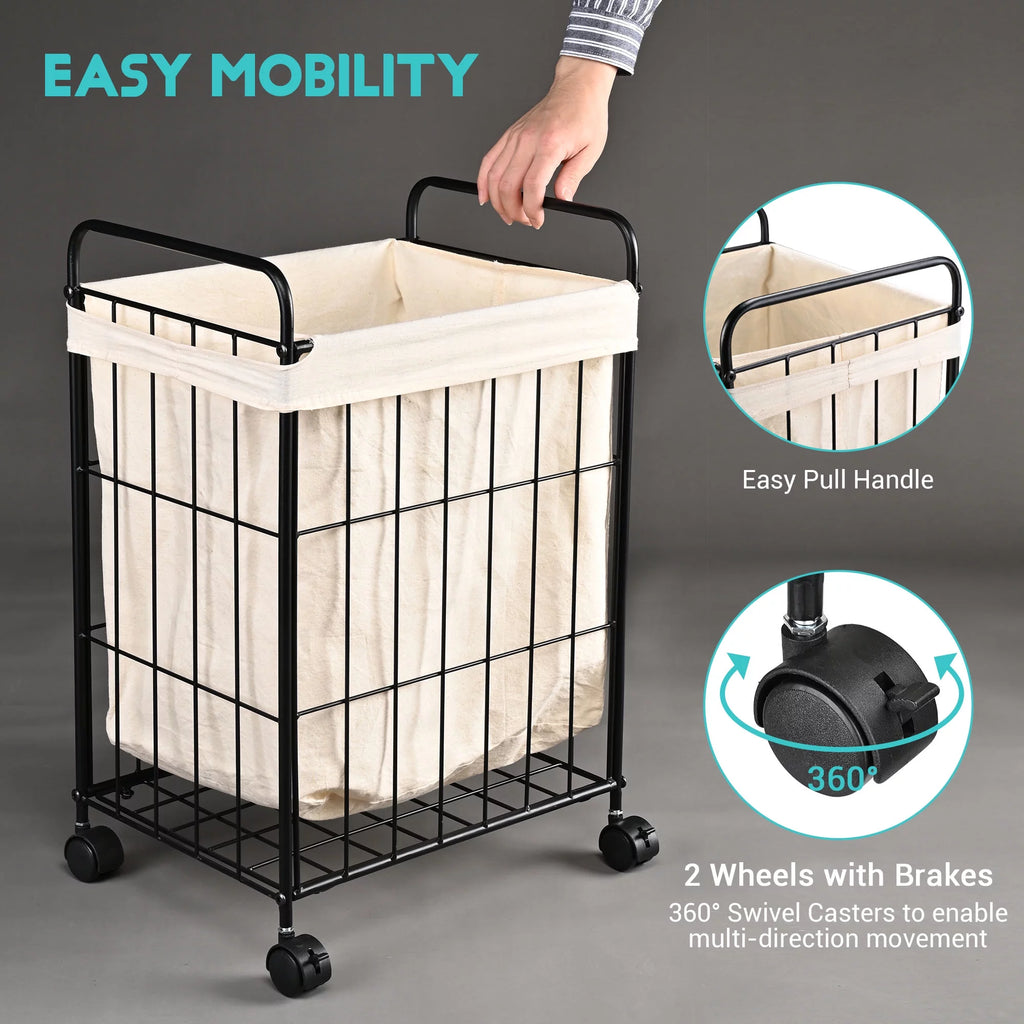 Black Metal Laundry Hamper with Wheels P392