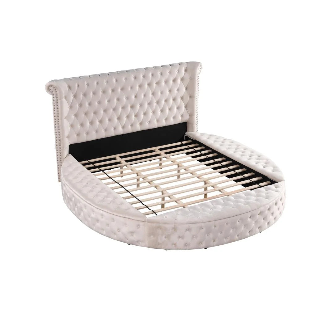 Beige Velvet Tufted California King Bed Z45818