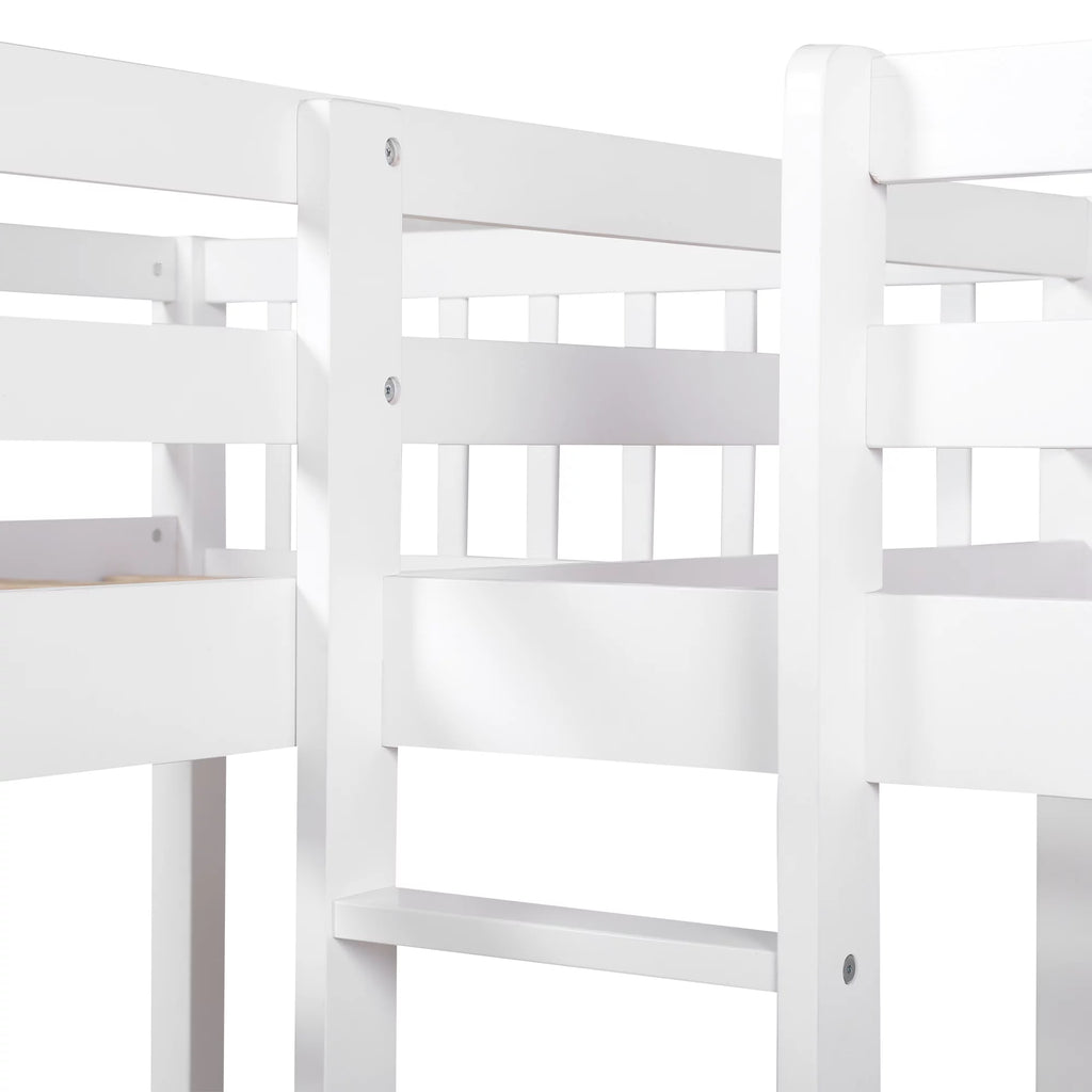 White Twin L-Shaped Bunk Bed with Drawers K844