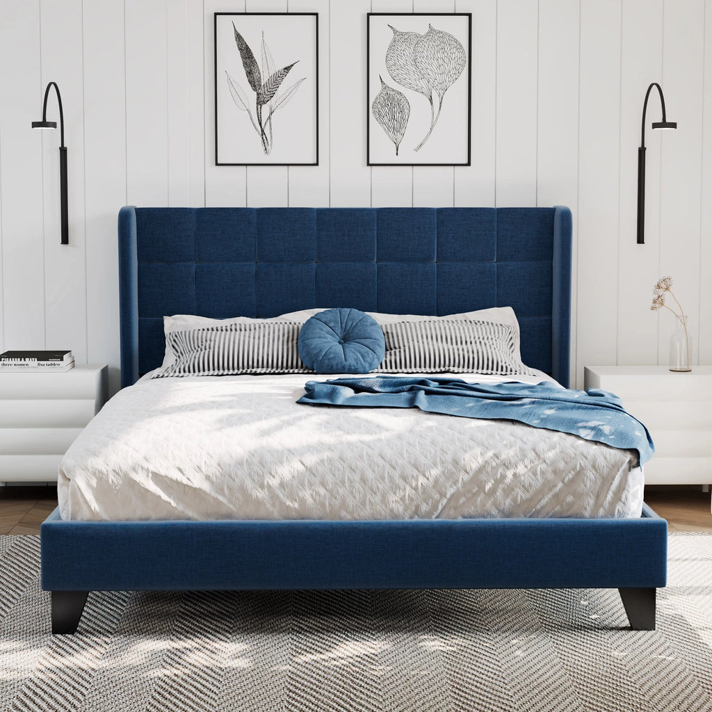 Queen Size Platform Bed Frame with Wingback Headboard B90001