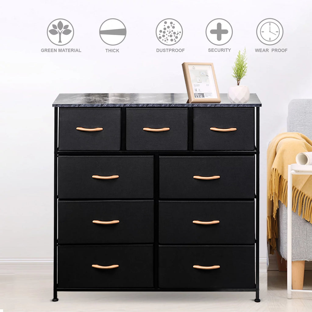 Black 9 Drawer Fabric Dresser Storage Tower D856