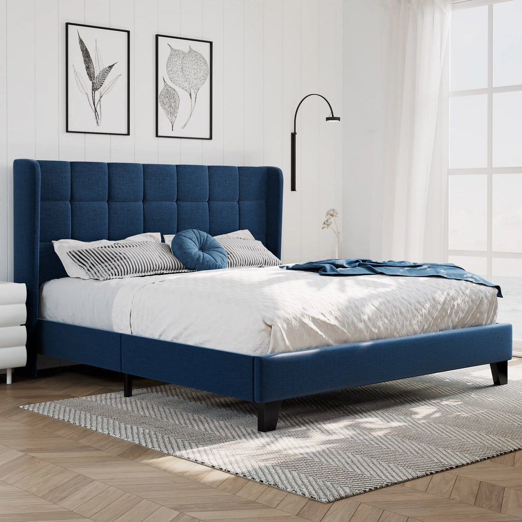 Queen Size Platform Bed Frame with Wingback Headboard B90001