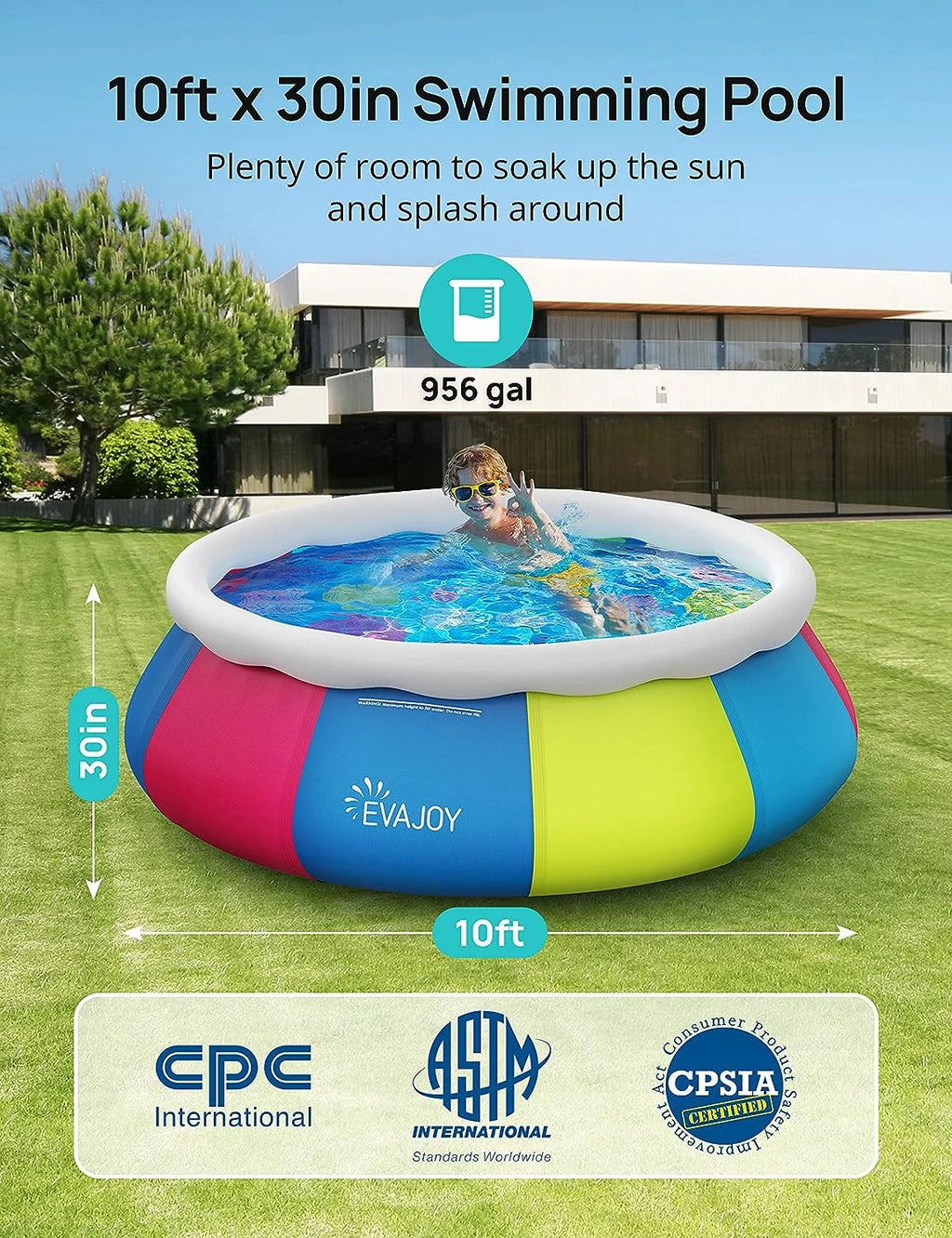 10ft 30in Inflatable Swimming Pool with Pool Cover D7532