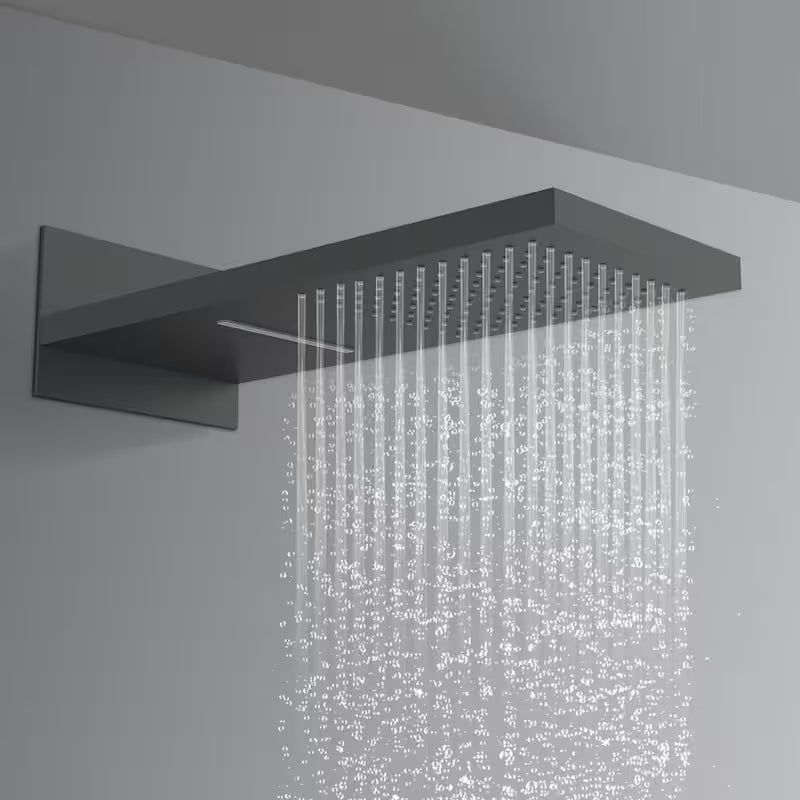 1-Handle 3-Spray Wall Mount Shower Faucet with 9 in. Waterfall Shower Head in Matte Black E731719