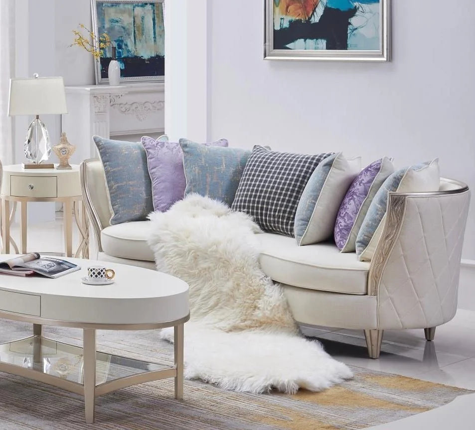 Linen Blend Sofa Solid Wood Hand Carved Frame M903627