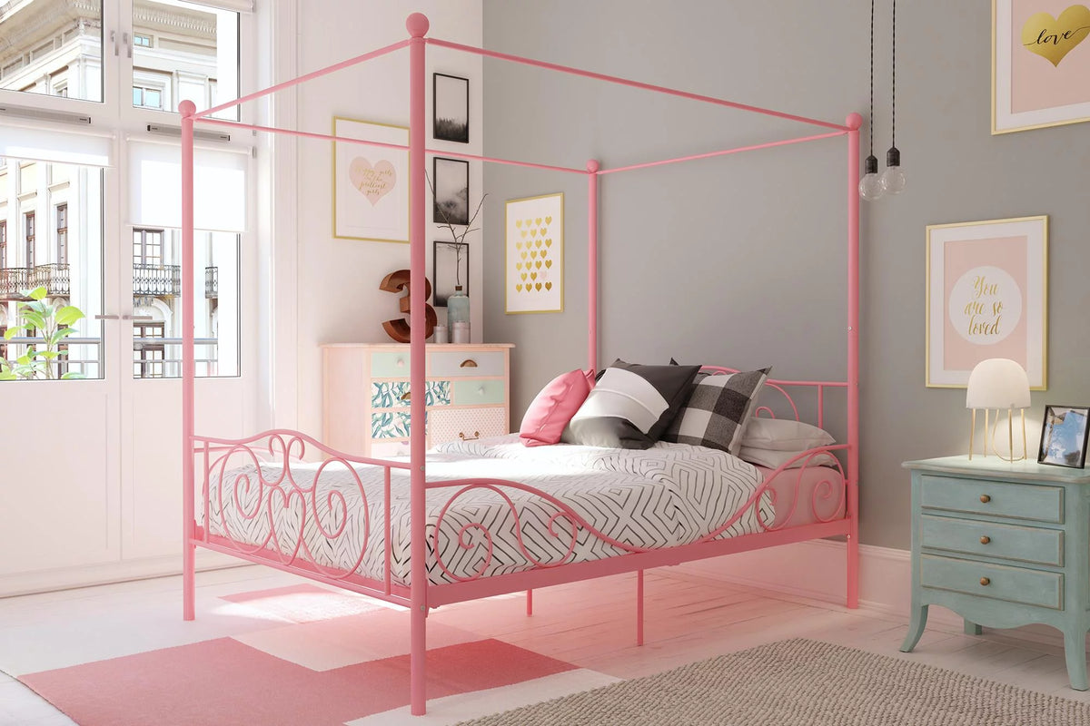 Gold Twin Canopy Metal Bed Q317