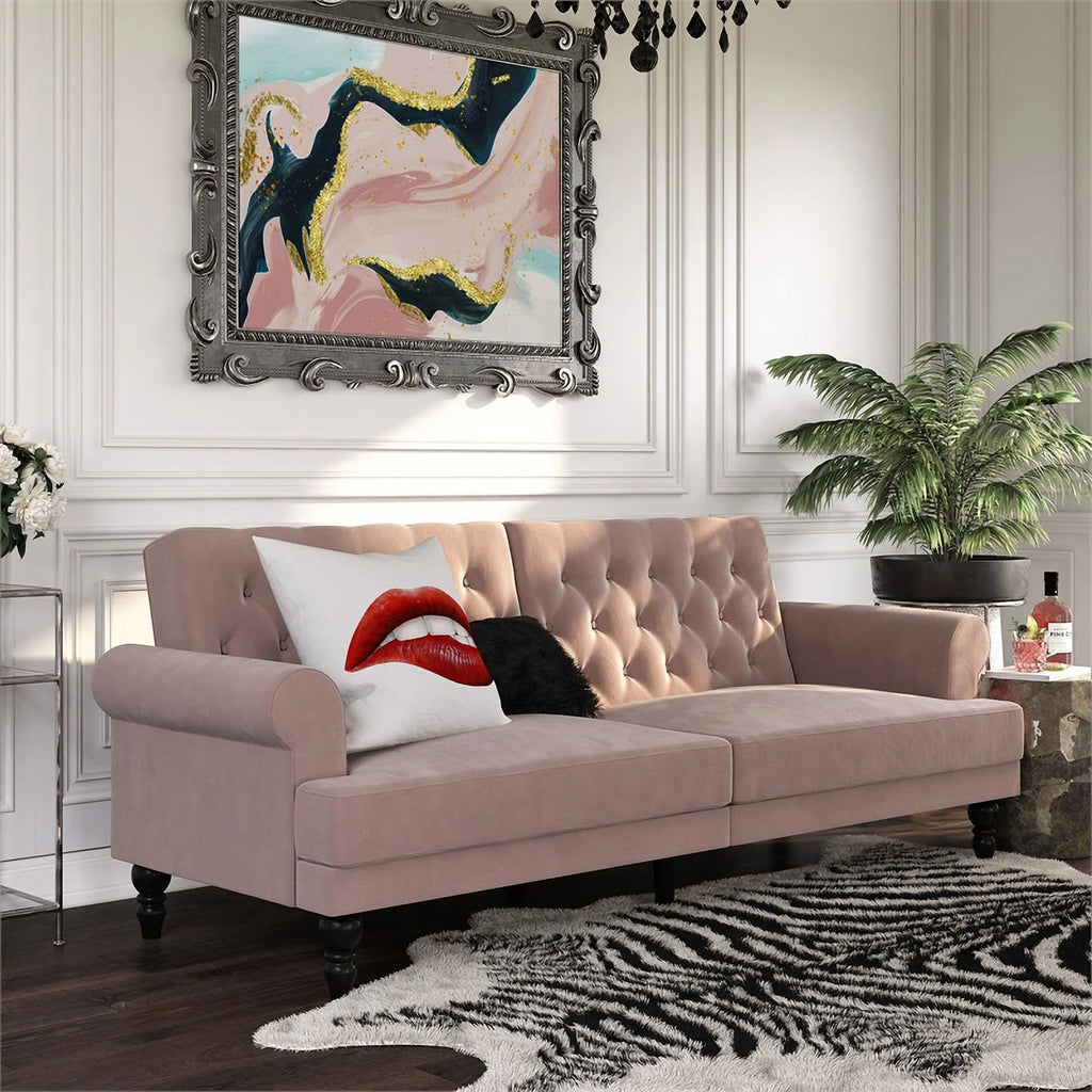 Blush Velvet Upholstered Futon D336