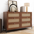 6-Drawer Rattan Wood Dresser Storage Cabinet Y2425