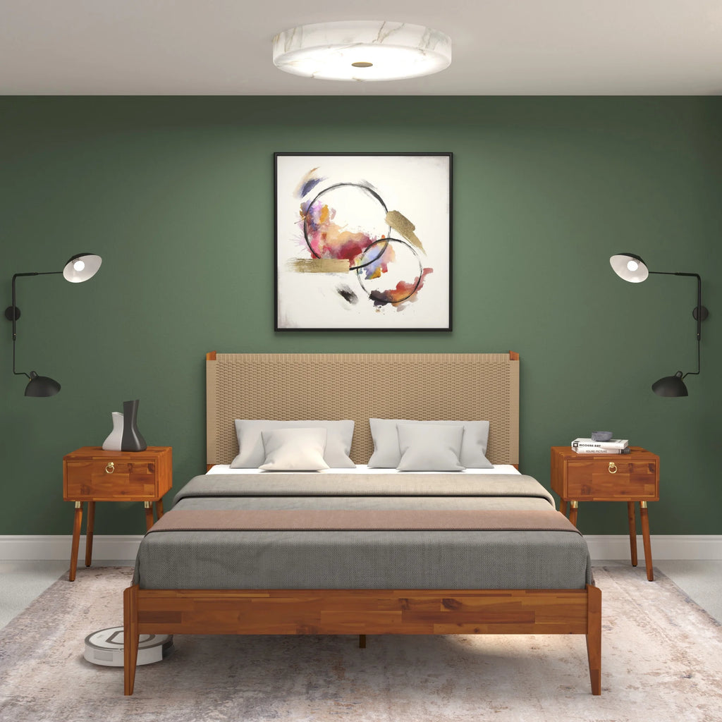 Queen Bed Frame with Paper Cord Headboard Z494