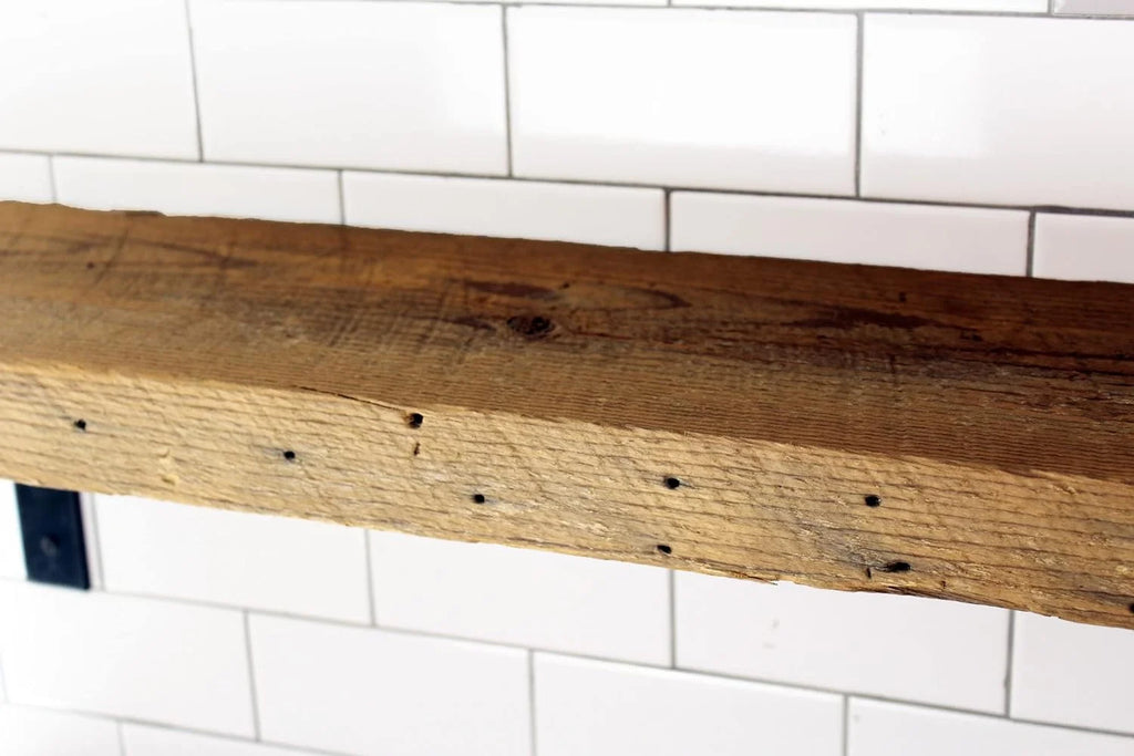 Reclaimed Wood Mantel Shelf with Steel Angle Brackets X584423